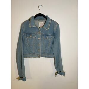 FREE PEOPLE Women's Distressed Cropped Denim Jean Jacket Sz 12 L/XL